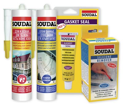 Силиконы строительные и очиститель от силикона SOUDAL