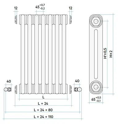 TESI 2 - размеры радиаторов, в мм