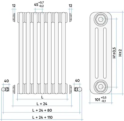 TESI 3 - размеры радиаторов, в мм