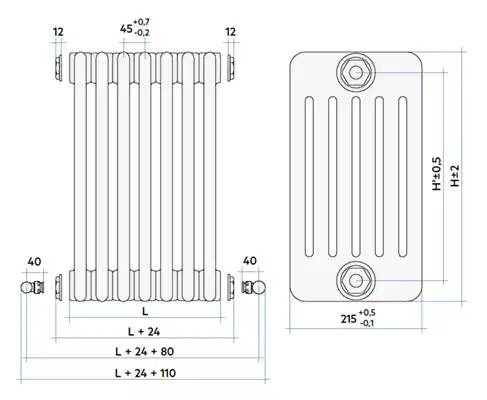 TESI 6 - размеры радиаторов, в мм