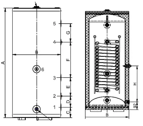 Схема присоединительных размеров Protherm PFE R