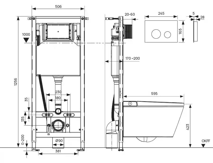 Основные размеры TECEspring Smart L